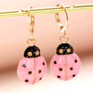 Pink And Black Enamel Huggie Earrings